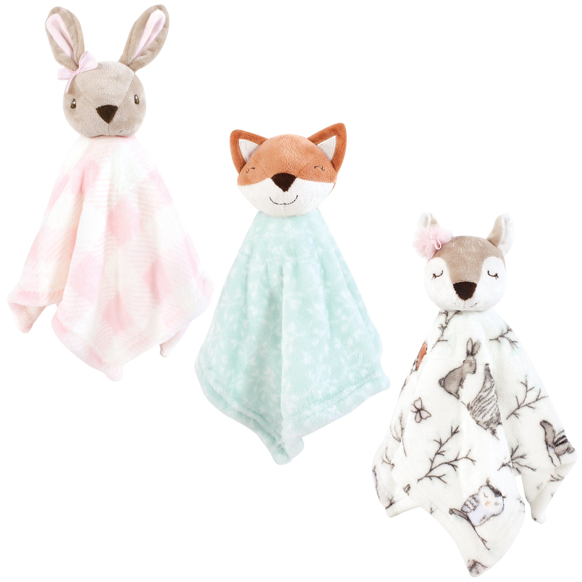 Hudson Baby Animal Face Security Blanket, Enchanted Forest 3-Pack