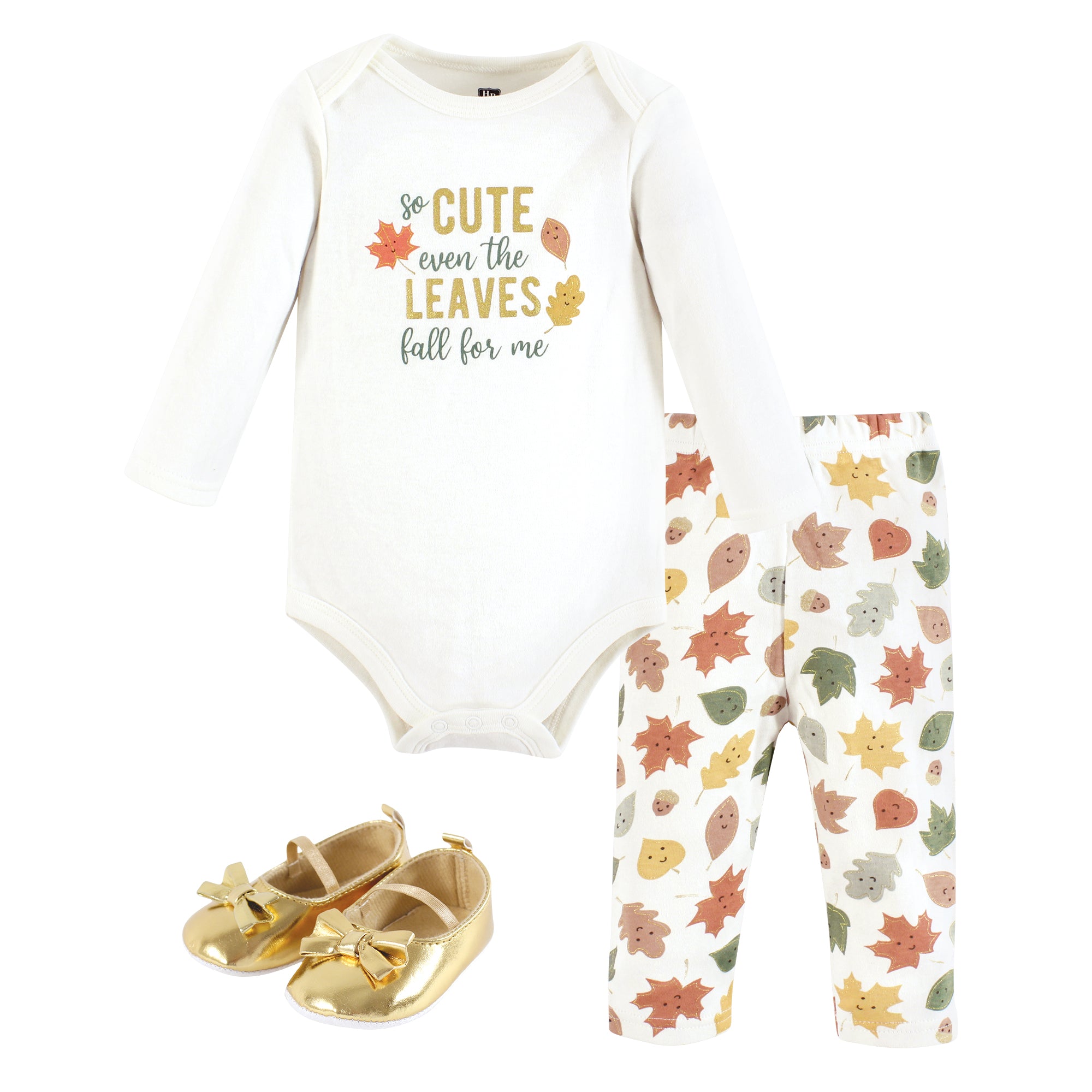 Hudson Baby Cotton Bodysuit, Pant and Shoe Set, Cute Leaves