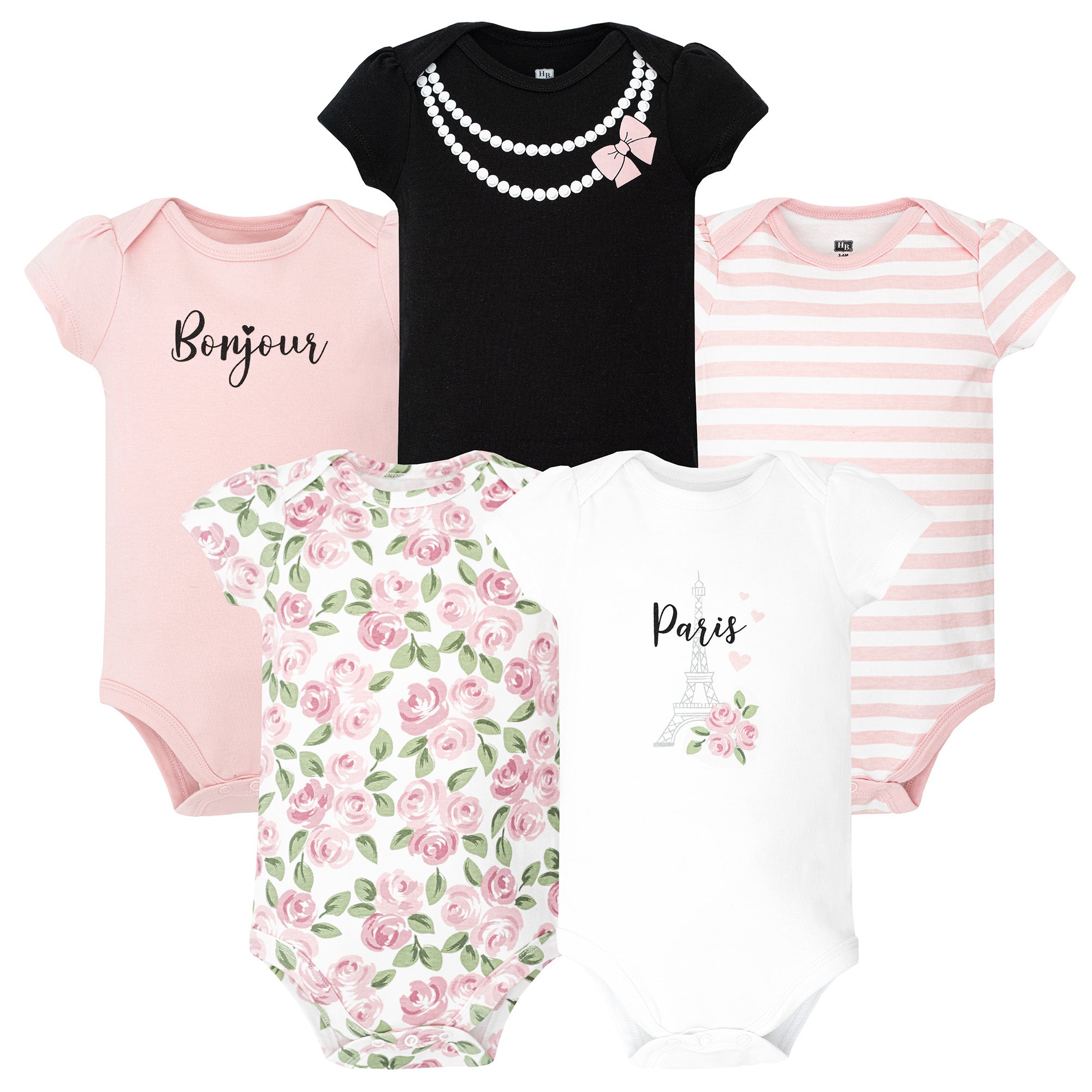 Hudson Baby Cotton Bodysuits 5-Pack, Bonjour Paris