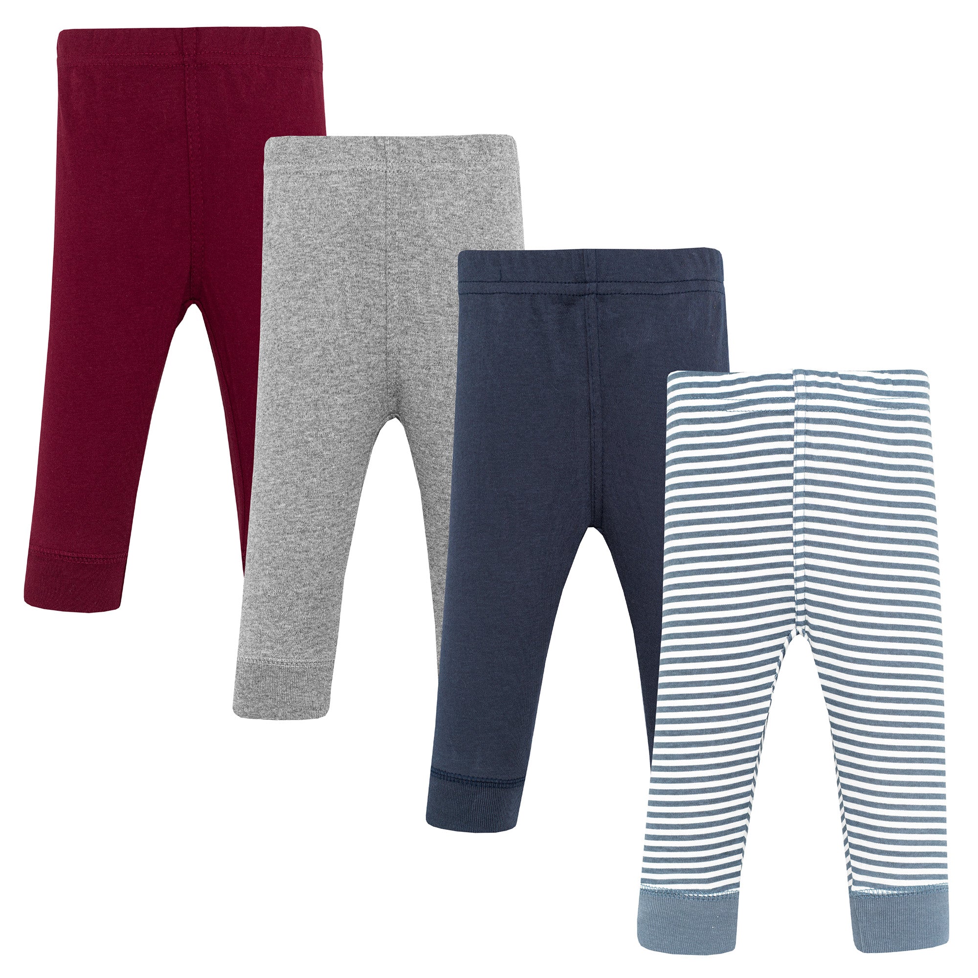 Hudson Baby Infant Boys Cotton Pants and Leggings 4-Pack, Burgundy Blue Basic