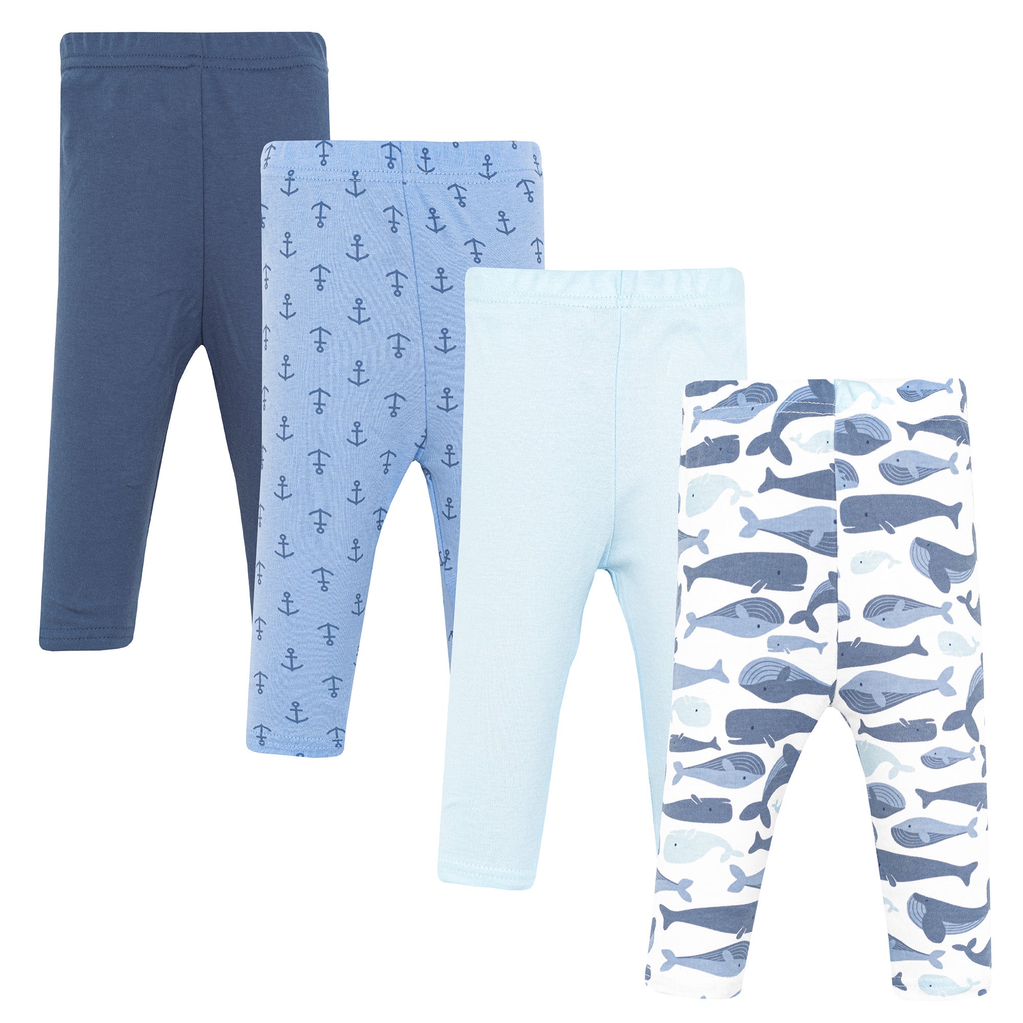Hudson Baby Infant Boys Cotton Pants and Leggings 4-Pack, Cute Whales