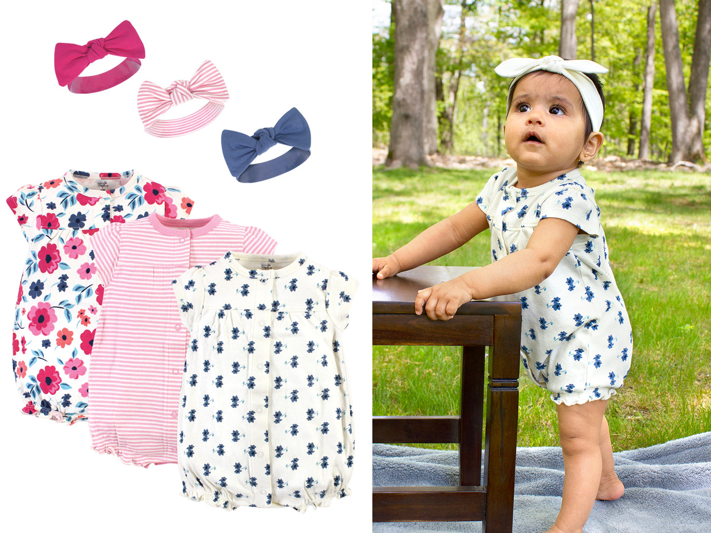 6pc set baby dresses and headbands, baby in set