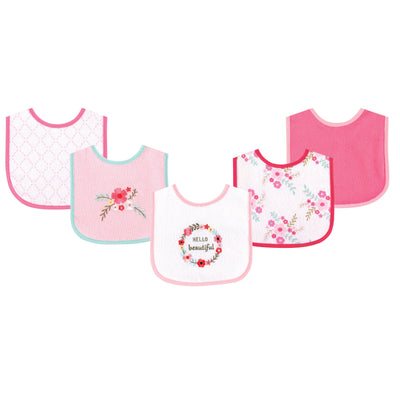 Luvable Friends Cotton Terry Drooler Bibs with PEVA Back, Floral