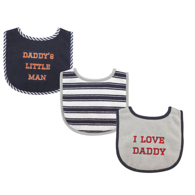 Luvable Friends Cotton Drooler Bibs with Fiber Filling, Boy Daddy 3-Pack