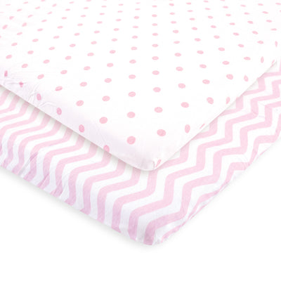 Luvable Friends Fitted Playard Sheet, Pink Chevron Dot