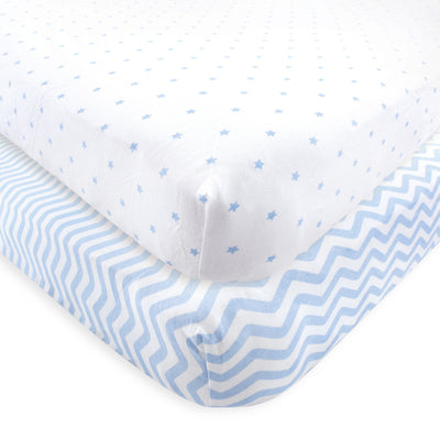Luvable Friends Fitted Crib Sheet, Blue Chevron Stars