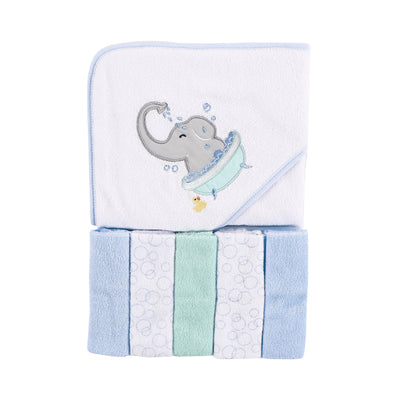 Luvable Friends Hooded Towel with Five Washcloths, Elephant Bath