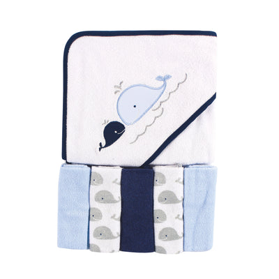 Luvable Friends Hooded Towel with Five Washcloths, Whale
