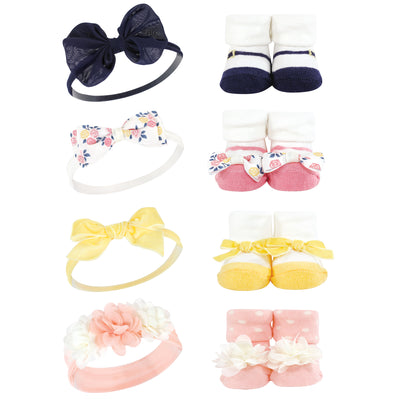 Hudson Baby Headband and Socks Giftset, Pink Yellow Flower