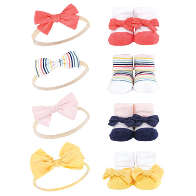 Hudson Baby Headband and Socks Giftset, Coral Stripe