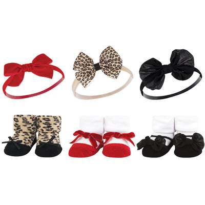 Hudson Baby Headband and Socks Giftset, Red Leopard