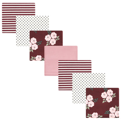 Hudson Baby Cotton Flannel Receiving Blankets Bundle, Burgundy Floral