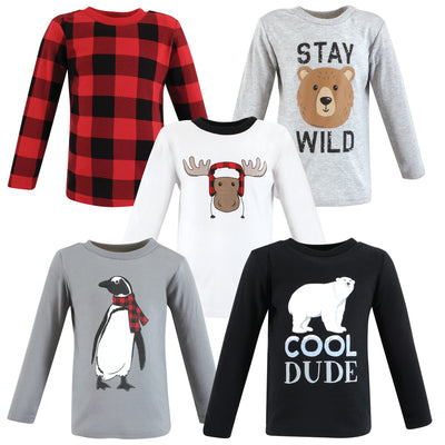 Hudson Baby Long Sleeve T-Shirts, Winter Penguin Moose