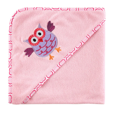 Luvable Friends Hooded Towel and Washcloth, Pink Owl