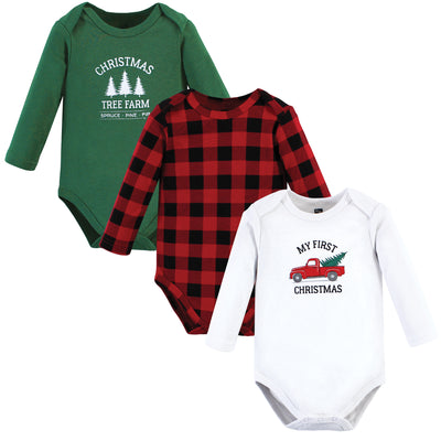 Hudson Baby Cotton Long-Sleeve Bodysuits, Christmas Tree 3-Pack