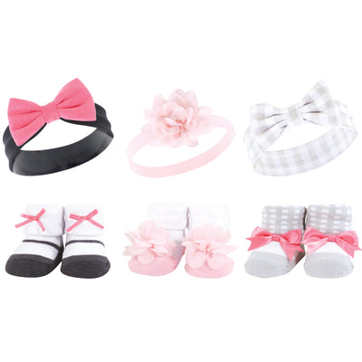Hudson Baby Headband and Socks Giftset, Pink Charcoal