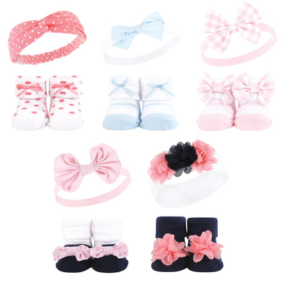 Hudson Baby Headband and Socks Giftset, Pink Blue 10-Piece
