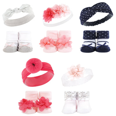 Hudson Baby Headband and Socks Giftset, Pink Navy 10-Piece
