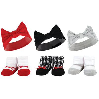 Hudson Baby Headband and Socks Giftset, Red Houndstooth Bows