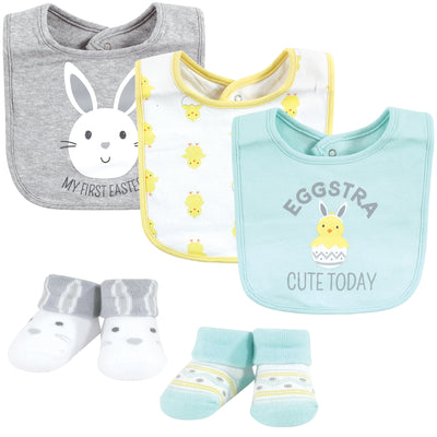 Hudson Baby Cotton Bib and Sock Set, Eggstra Cute