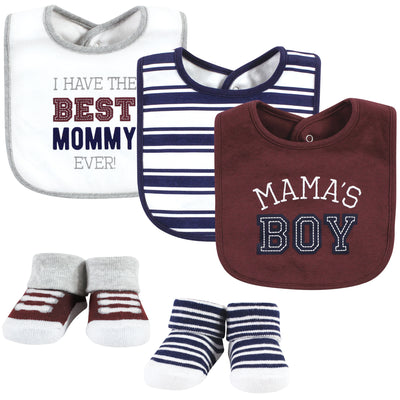 Hudson Baby Cotton Bib and Sock Set, Mamas Boy