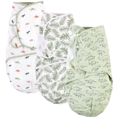 Hudson Baby Quilted Cotton Swaddle Wrap 3pk, Dinosaur