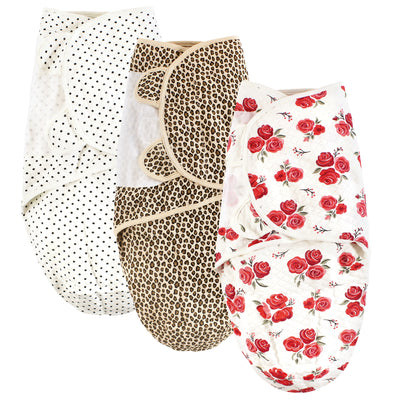 Hudson Baby Quilted Cotton Swaddle Wrap 3pk, Rose Leopard