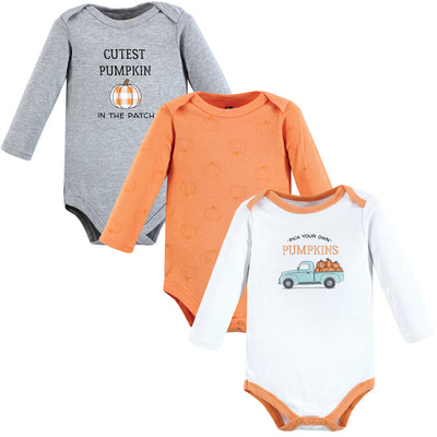 Hudson Baby Cotton Long-Sleeve Bodysuits, Pumpkin Truck 3-Pack