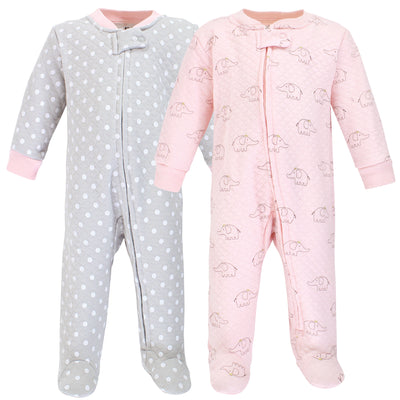 Hudson Baby Premium Quilted Zipper Sleep and Play, Pink Gray Elephant