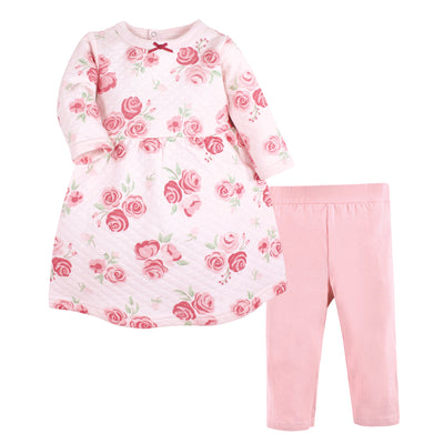 Hudson Baby Quilted Cotton Dress and Leggings, Blush Rose