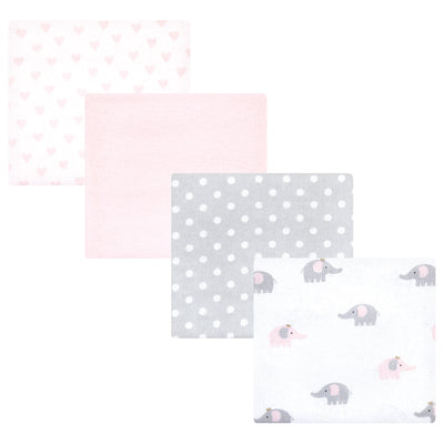 Hudson Baby Cotton Flannel Receiving Blankets, Pink Gray Elephant