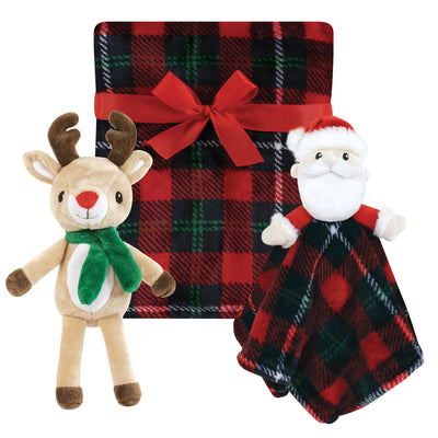 Hudson Baby Plush Blanket with Toy, Rudolph And Santa Plaid