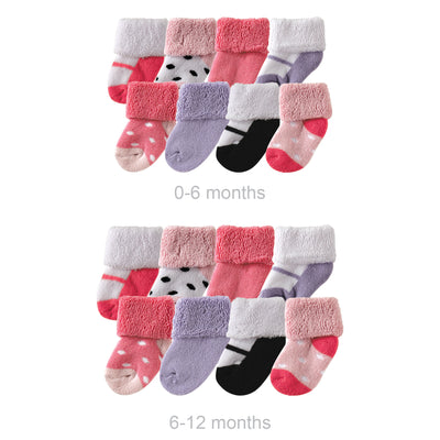 Luvable Friends Grow with Me Cotton Terry Socks, Pink Black 16-Pack