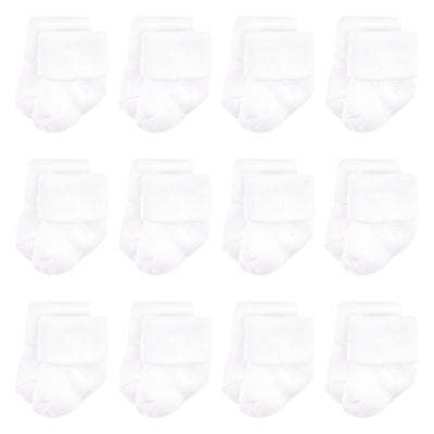 Luvable Friends Newborn and Baby Terry Socks, White 12-Pack
