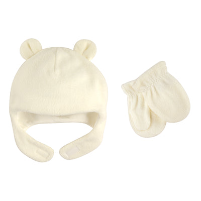 Luvable Friends Beary Cozy Hat and Mitten Set, Cream Toddler