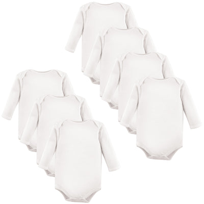 Luvable Friends Cotton Long-Sleeve Bodysuits, White 7-Pack