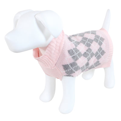 Luvable Friends Knit Pet Sweater, Pink Argyle