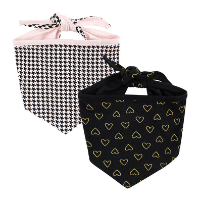 Luvable Friends Reversible Pet Dog and Cat Bandana Bibs 2pk, Houndstooth Hearts