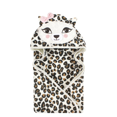 Hudson Baby Cotton Animal Face Hooded Towel, Leopard 2-Piece
