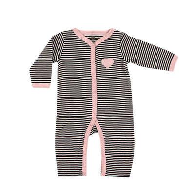 Hudson Baby Cotton Coveralls, Pink Black Stripes