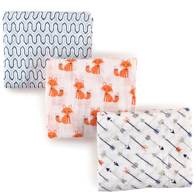 Hudson Baby Cotton Muslin Swaddle Blankets, Foxes