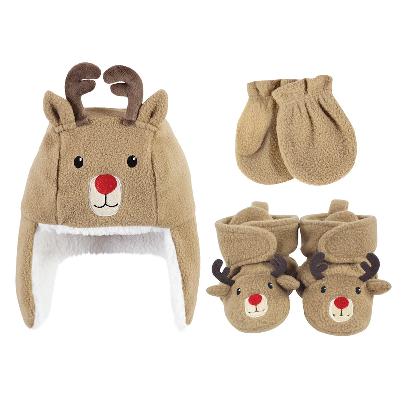 Hudson Baby Unisex Baby Trapper Hat, Mitten and Bootie Set, Reindeer