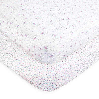 Hudson Baby Cotton Fitted Crib Sheet, Magical Unicorn