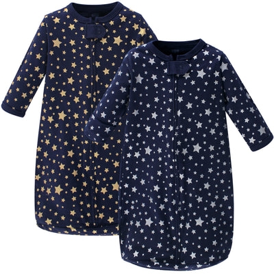 Hudson Baby Cotton Long-Sleeve Wearable Sleeping Bag, Sack, Blanket, Metallic Stars