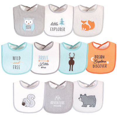 Hudson Baby Cotton Terry Drooler Bibs with Fiber Filling, Neutral Woodland