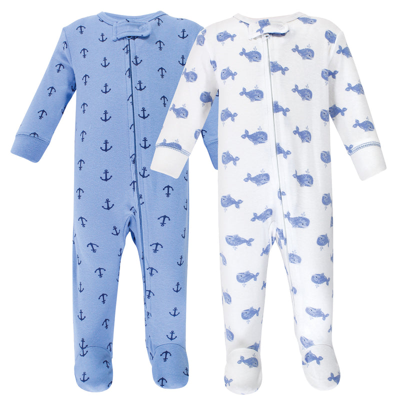 Hudson Baby Cotton Sleep and Play, Blue Whales