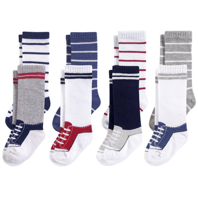Hudson Baby Cotton Rich Knee-High Socks, Sneaker Blue Red