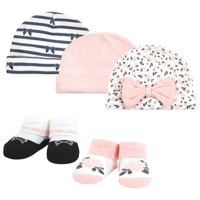 Hudson Baby Cap and Socks Set, Berry Floral