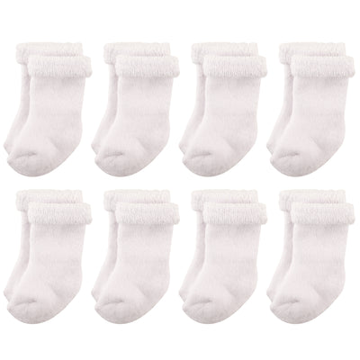 Hudson Baby Cotton Rich Newborn and Terry Socks, White Terry
