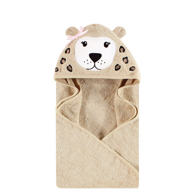 Hudson Baby Cotton Animal Face Hooded Towel, Leopard